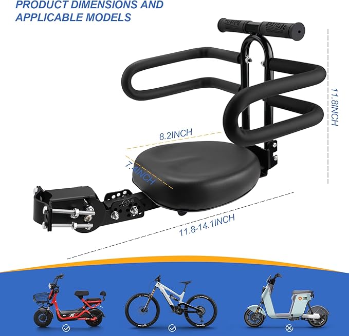 Thicken Front Child Bike Seat,Foldable Front Mounted Kids Bike Seat for City Bicycles Hybrid Cruiser Bicycles Pedal Scooter Motorcycle Bicycles