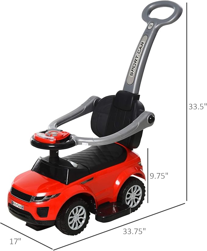Aosom 2 in 1 Push Cars for Toddlers Kid Ride on Push Car Stroller Sliding Car with Horn Music Light Function Secure Bar Ride on Toy for Boy Girl 1-3 Years Old Red