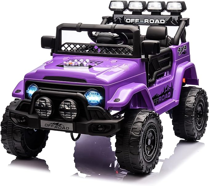 Ride On Truck Car 12V, Electric Vehicle w/Remote Control, 3 Speeds, LED Lights, Music, Spring Suspension, Ride on Car for Kids