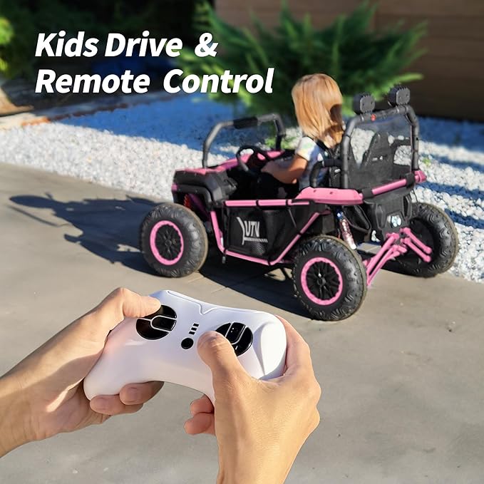 24V Kids UTV, 4WD 2 Seater Ride-on Toy Electric Car for Big Kids with Remote Control, 2WD/4WD Switchable, 4x200W Motor - Pink