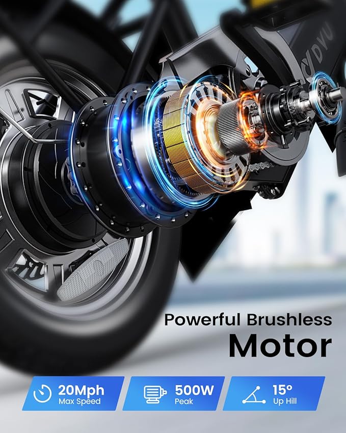 DYU Electric Bike for Adults Teens, Folding Electric Bicycle,Commuter City E-Bike with 350W Motor and 36V 7.8Ah Battery,3 Levels Assist, Dual Disc Brakes