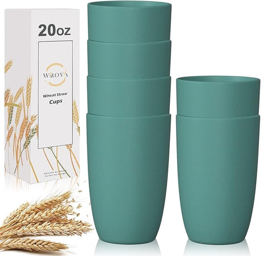 Wheat Straw Cups 6 PCS Good Alternative to Plastic Reusable Cups 20 oz Unbreakable Drinking Cup Reusable Dishwasher Safe Water Plastic Glasses Green