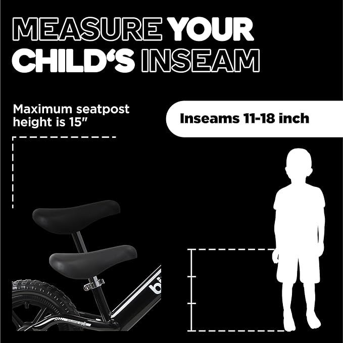 Balance Bike - 30.5 cm (12") Training Bikes for Kids and Toddlers - 1.8kg (4lbs) Kids' Balance Bike - Children Ages 3, 4, 5 - No Pedal Push Bicycle for Boys or Girls - Black