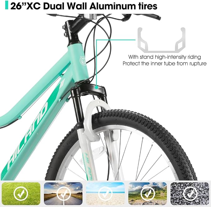 Hiland 26 Inch Womens Mountain Bike, with Step-Through Frame, 18 Speeds, Suspension Fork MTB, Bicycle for Women Men Adult
