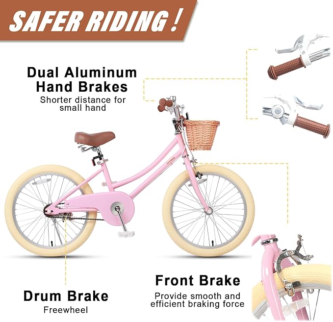 Petimini Girls Bike with Basket for 2-12 Years Old Kids, 12 14 16 18 20 Inch Bicycle with Bell Training Wheels Basket, Multiple Colors