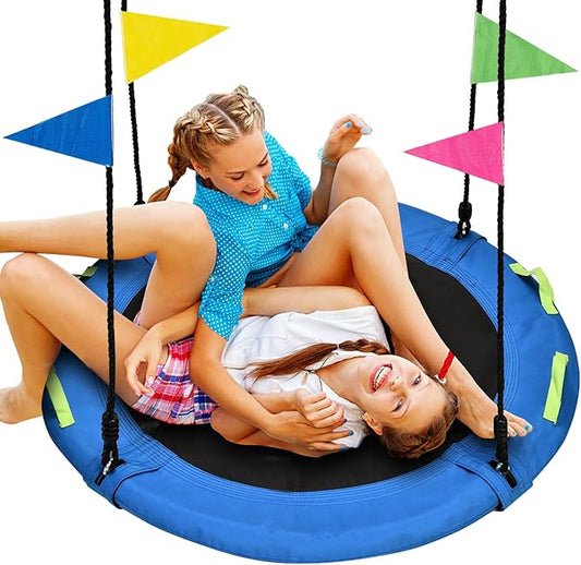 48 inch Tree Swing, Larger Saucer Flying Swing for Whole Family, 900lbs Weight Capacity, with Adjustable Hanging Straps, for Outdoor Playground, Gifts for Kids, Blue