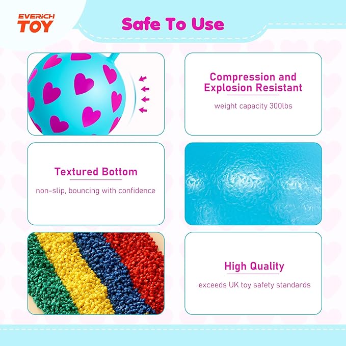 EVERICH TOY Hopper Ball for Kids 3-6, 15In Hippity Hop Ball Toy, Sit On Bouncy Balls with Handle, Indoor Outdoor Inflatable Hopping Toy for Girls Boys Gift with Pump
