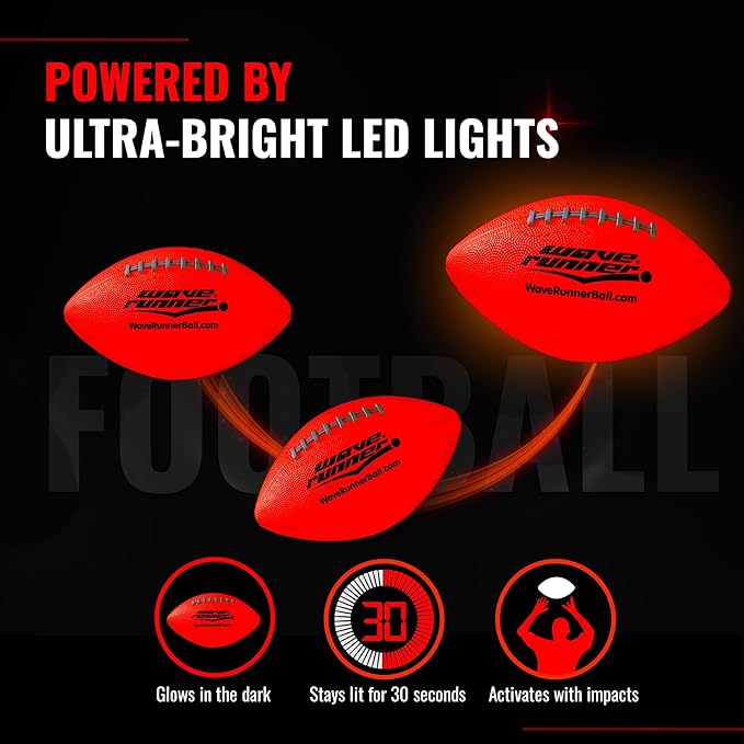 Wave Runner LED Light-Up Football - Glow in The Dark Football Games- Size 10.35 in. with Pump and Batteries Included | Perfect Football Game Gifts for Teen Boys Ages 7-15 Football Fans & Players