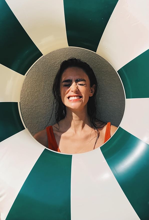 Petites-Pommes Pool Tube for Adults - Durable Inner Tube, Handprinted Classic Striped Design Pool Float, Soft Comfort Seaming, Packable Floats for Travel, Dark Green, 47 inch