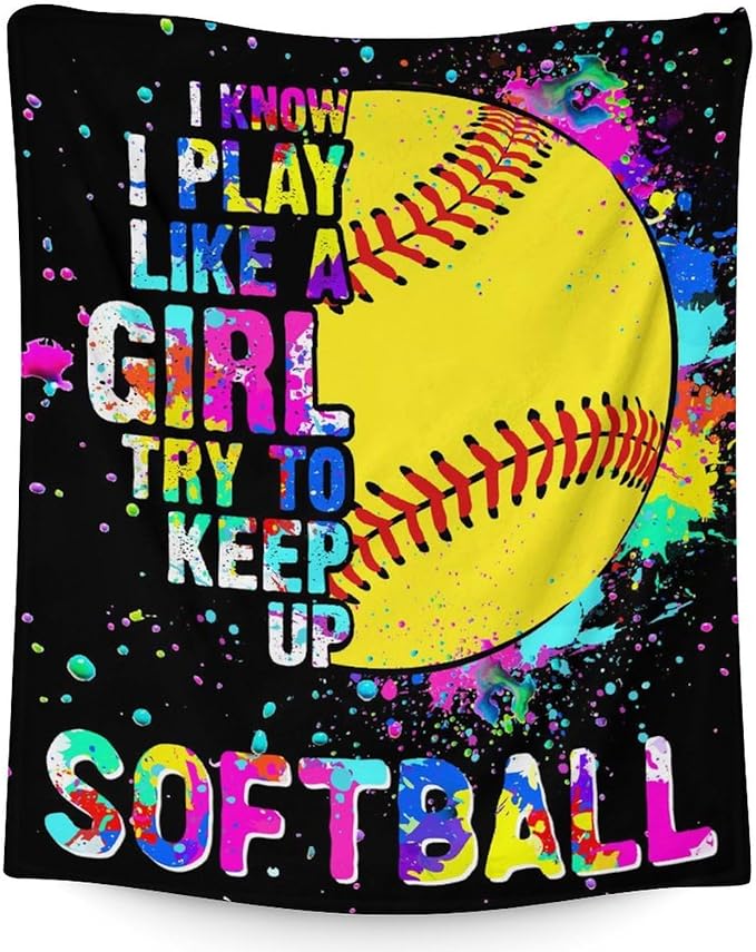 Softball Stuff for Girls - 30x40 Inches Softball Throw Blanket for Kids - Black Warm Lightweight Blankets for Sofa, Lap & Office