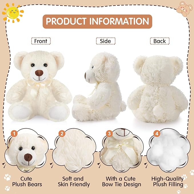 Zhanmai 18 Pcs 14 Inch Bears Stuffed Animal 2025 Graduation Gifts Bulk Plush Bear Toys for Birthday Baby Shower Party Favor(Light Brown, Dark Brown, White)
