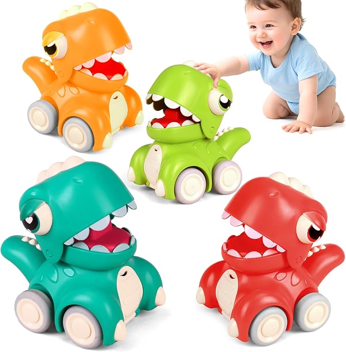 4-Pack Dinosaur Car Toys, Suitable For Toddlers Aged 1-3, Dinosaur Racers, Press And Go Dino Cars, Perfect For Babies 6-9-12-18 Months, Toys For 1-2 Year Old Boys, Birthday Gift For 1 Year Old Boy