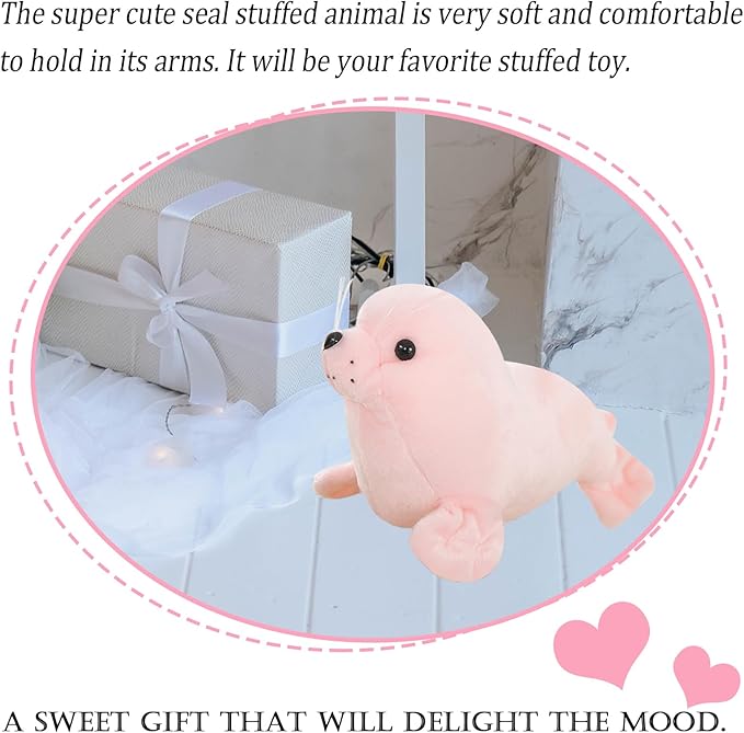 zhidiloveyou Seal Plush Stuffed Animal Pink Cute Toy Pillow Kawaii Doll for Kids, 11.8 inch