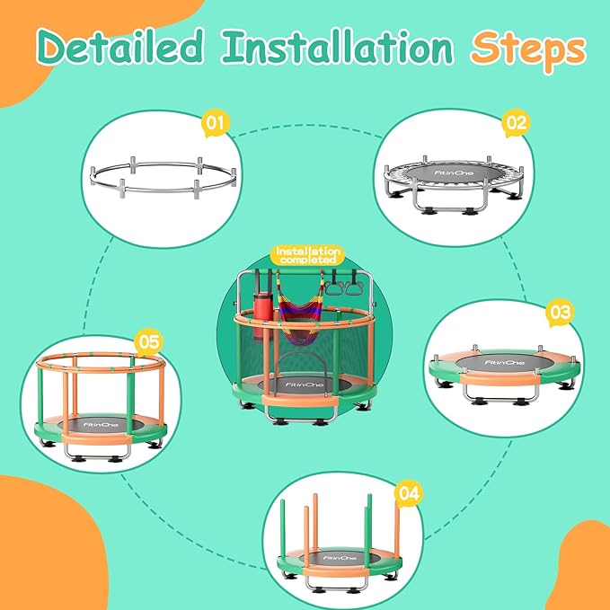 55" Toddler Mini Trampoline for Kids, Indoor Outdoor Toys with Swing, 440lbs Baby Kids Trampoline, Gymnastics Bar, Birthday Gifts for Boy Girl Age 1-8