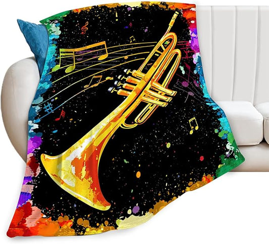 Music Trumpet Blanket Colorful Trumpet Musical Instrument Throw Blankets Gifts for Girls Boys Kids Music Lover Soft Cozy Fleece Plush for Couch Sofa Bed 50"x40"