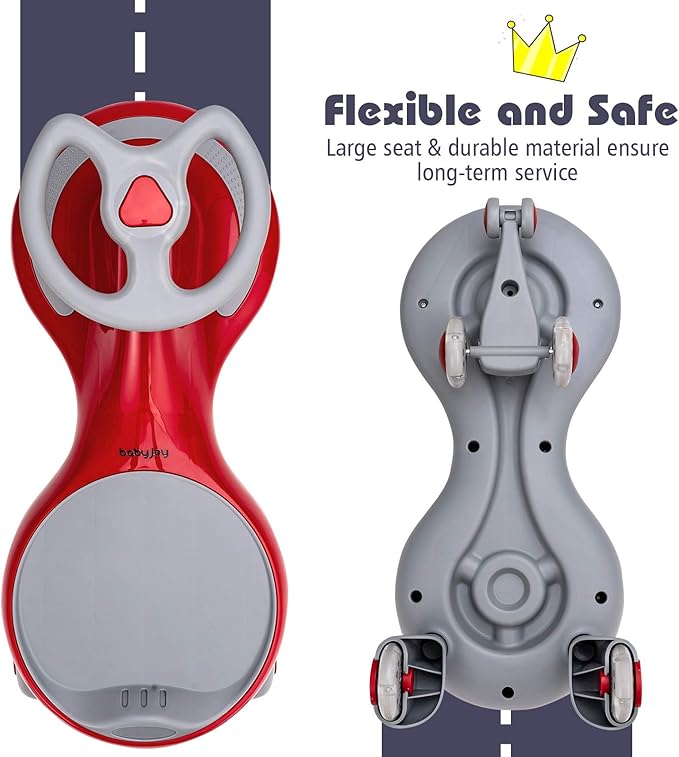 BABY JOY Wiggle Car for Kids, Swing Car with LED Flashing Wheels, No Batteries, Gears or Pedals, Uses Twist, Turn, Wiggle Movement to Steer, Ride-on Toy for Boys Girls 3 Year Old and Up (Red)
