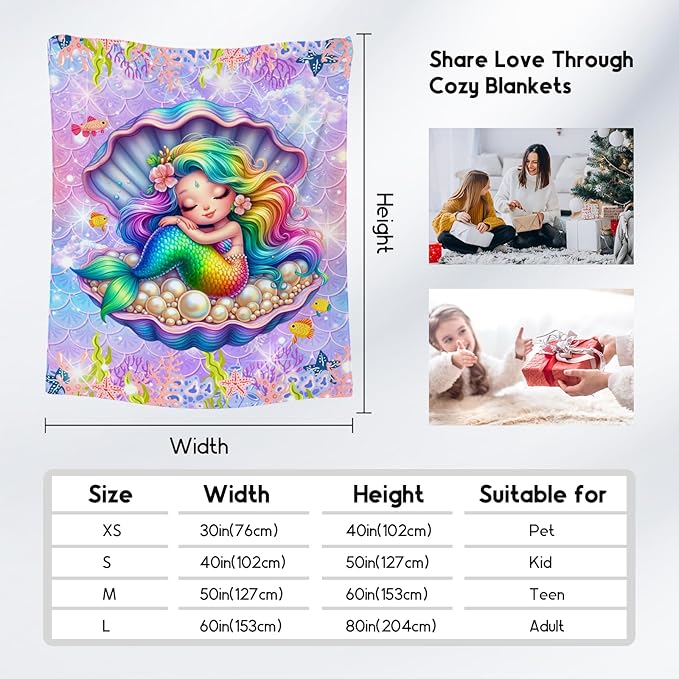 Girls Blanket Gifts, Mermaid Blanket for Girls, Mermaid Gifts for Kids, Fluffy Flannel Throw for Sofa, 40"x50"