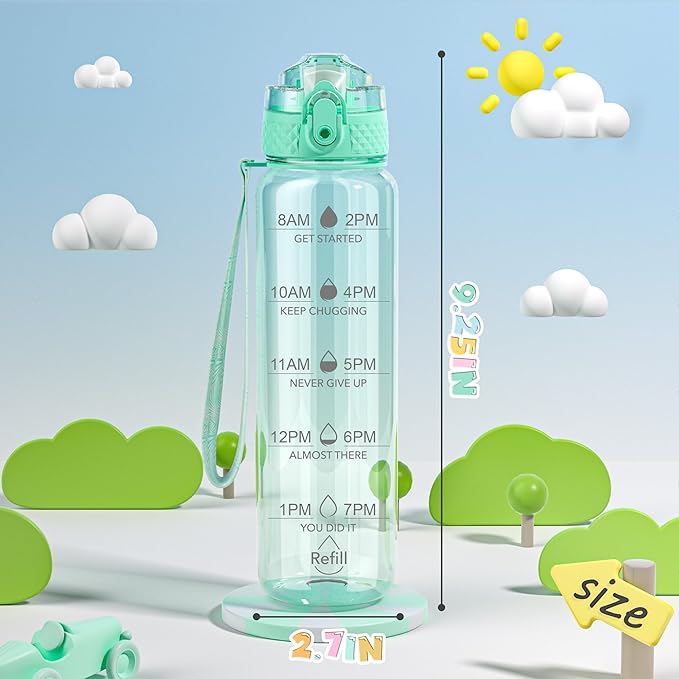 OLDLEY 17oz Kids Water Bottle for School - Motivational With Silicone Straw, Leak-Proof Tritan BPA-Free, Reusable for Girls Boys, Glow Green