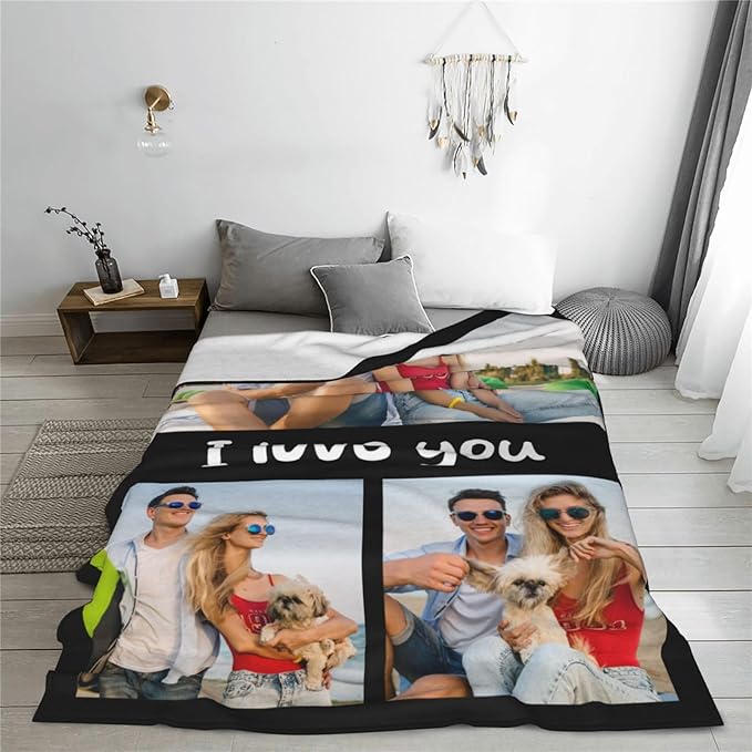 Custom Blanket with Photos, Personalized Blankets with Picture, I Love You Girlfriend Boyfriend Couples Gifts, for Birthday Christmas Women Men Adult Kids Mom Dad Wife Husband