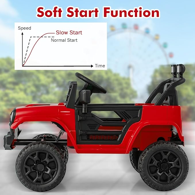 Costzon Kids Ride On Truck, 12V Battery Powered Electric Vehicles w/Remote Control, Spring Suspensions, 3 Speeds, Music, Lights, Wireless Connection, Ride on Car for Boys & Girls 3+ (Red)