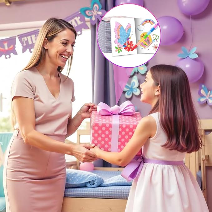 BenLouis 12 Butterfly Mini Coloring Books Kids with 12 Stacking Crayons Butterfly Theme Party Favors Small Activity Books Bulk for Kids Spring Fairy Birthday Party Gift Goodie Bag Stuffers