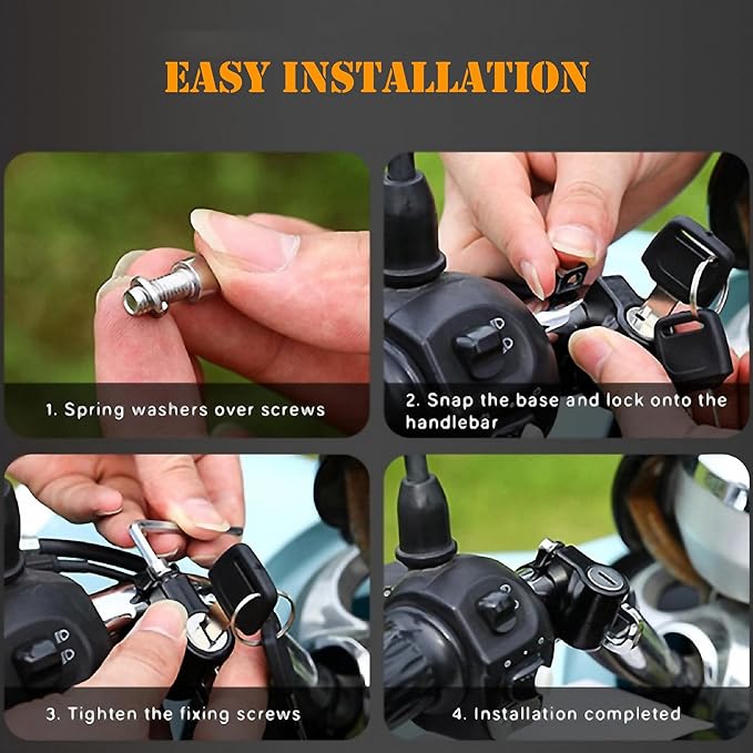 Helmet Lock Handle with 2 Keys, 22-26mm Universal Helmet Accessories for Motorbike Scooter Street Bike (Lock & Red Rope)