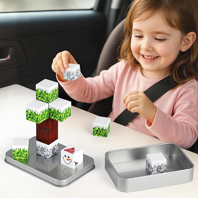 3 otters 12PCS Magnetic Building Blocks, STEM Toys Travel Magnetic Tiles for Kids with Storage Box for Boys Girls Birthday Christmas Party Gift (Winter)