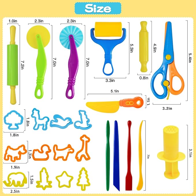 Playdough Tool Set, 24 Pcs Play Dough Tools Sets for Kids Ages 4-8, Playdough Accessories Includes Animal Molds, Cutters Roller, Rolling Pins, Safety Scissors, Plastic Knife