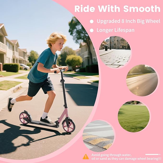 Kick Scooter for Kids 5-12, Teens, Foldable Lightweight Adult Scooter with 8 Inch Wheels, Max Load 240 LBS, Gift for Childs