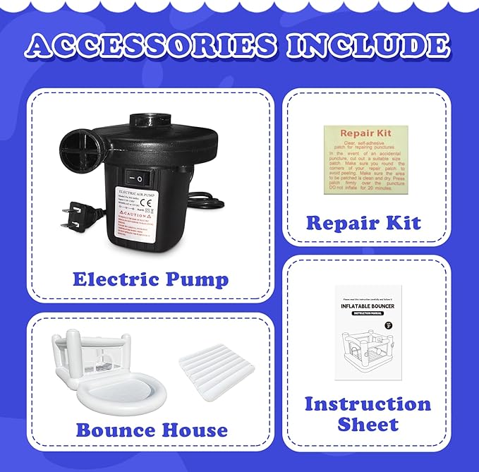 Bounce House with Ball Pit for Kids Age 3-6 Indoor Inflatable Bouncer Waterproof and Durable Material Outdoor White Bouncy Castle for 3 Toddlers with Electric Pump-Built to Last & Safety