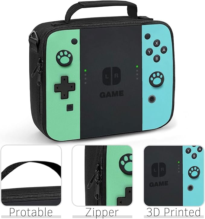 Insulated Lunch Box for Boys Girls, Game Lunch Bag for School Work Office Travel Picnic Hiking Beach, Reusable Portable Lunchbox with Adjustable Strap