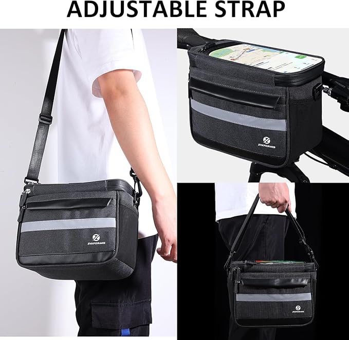 Bike Handlebar Bag, 6L Phone Cycling Mount Front Bags with TPU Touch Screen Phone Holder, Water Resistant Bicycle Storage Bag Bicycle Basket with Reflective strip for Bike Scooter E-bike