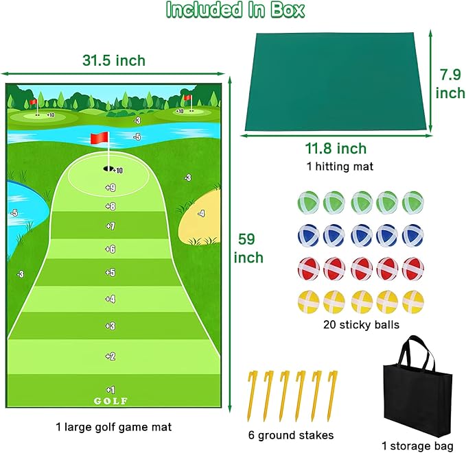 Dollox Golf Chipping Game Set with Hitting Mat – Indoor & Outdoor Practice Kit for Adults & Kids, Family Golf Game with 20 Sticky Balls (No Club)
