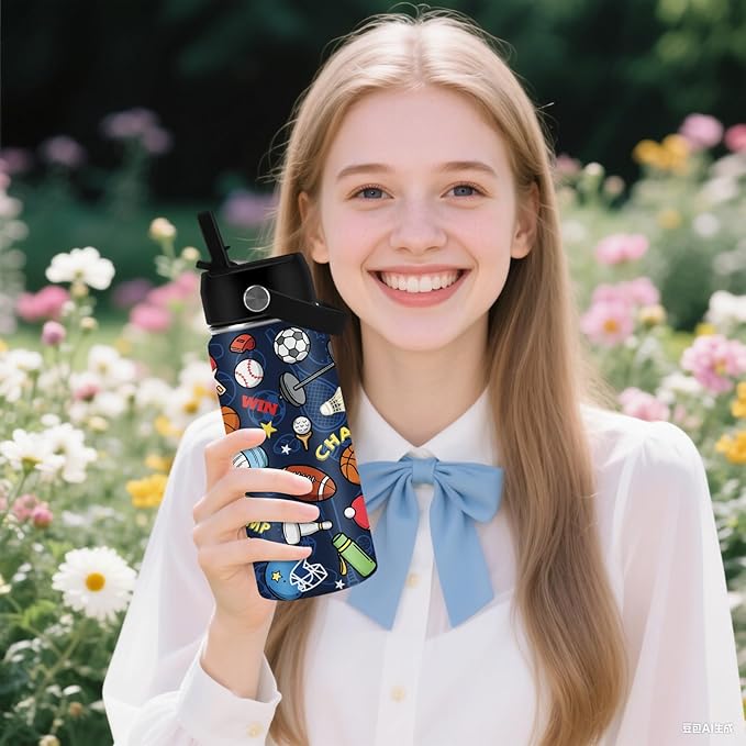 Sports Gifts for Men & Women - 16oz Water Bottle with Straw Lid, Stainless Steel Insulated Tumbler, Leakproof, BPA-Free, for Her, Daily Use, Travel - Sport Lovers Birthday Gift Cup (1pc)