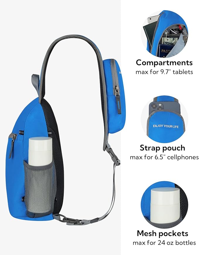 WATERFLY Crossbody Sling Bag Small Water Resistant Backpack Lightweight Shoulder Chest Daypack for Men Women Hiking Travel