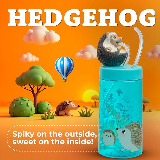 Kids Water Bottle, Toddler Cups, Tumbler with Lid and Straw, Travel Sippy Cup for Water or Milk, Kids Cups with Lids for Toddlers 3 and Up, BPA Free Plastic, 12 oz (Trend Zoo Hedgehog)