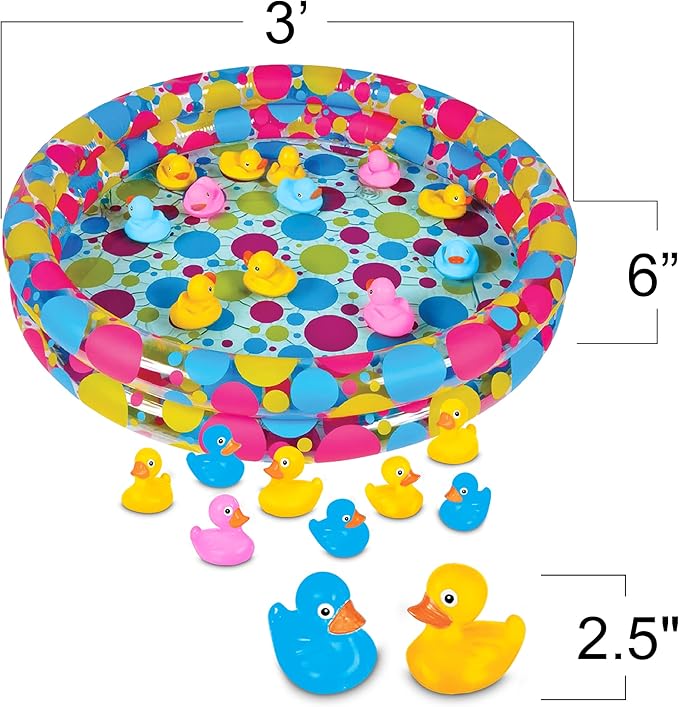 Gamie Duck’em Down Shooting Game, Carnival Duck Pond Game with 1 Inflatable Pool, 2 Water Guns, and 20 Ducks, Backyard Games for Kids, Outdoor Summer Toys, and Carnival Theme Party Decorations