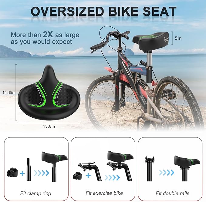 BLUEWIND Oversized Bike Seat, Wide Bicycle Saddle Novel Backrest Design for Electric Bike, Universal Fit Exercise Bike or Road Stationary Bike Seat Cushion for Men & Women