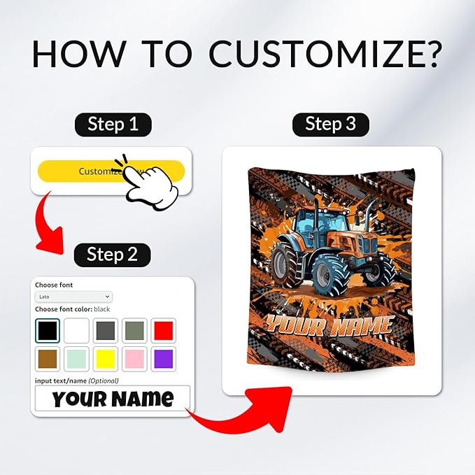 Personalized Blanket for Kids Tractor Throw Gifts - 4 Sizes Cozy Soft Fleece Blankets for Toddler Boys