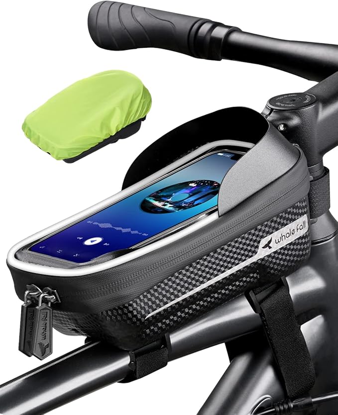 whale fall Hard Casing Bike Bag, Bike Accessories for Adult Bikes, Gifts for Men, Mens Gifts for Birthday,Bicycle Enthusiasts,Sturdy/Lighter/Waterproof, 4” - 6.9” Cellphone, Black-Reflective Strip
