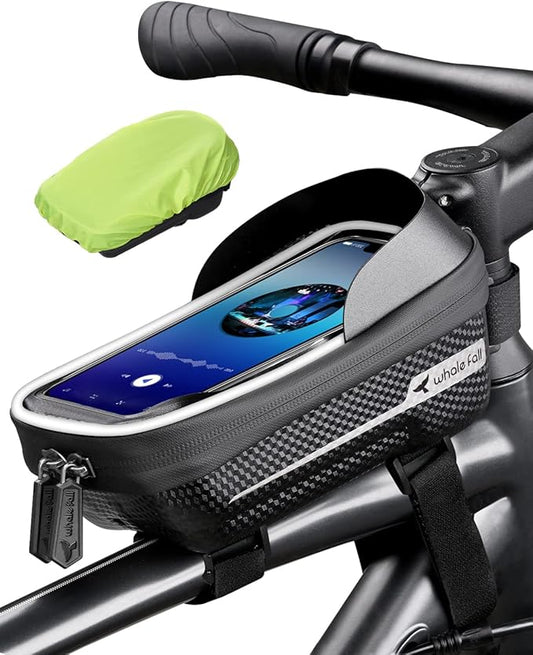 whale fall Hard Casing Bike Bag, Bike Accessories for Adult Bikes, Gifts for Men, Mens Gifts for Birthday,Bicycle Enthusiasts,Sturdy/Lighter/Waterproof, 4” - 6.9” Cellphone, Black-Reflective Strip