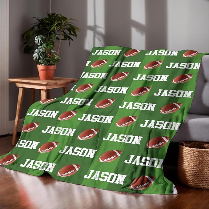 Personalized Football Blankets with Name Numbers, Custom Football Team Game Throw Flannel Blankets Stuff Gifts for Boys Sports Lover Fans Kids Adult