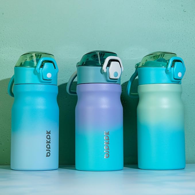 BJPKPK Water Bottle With Straw 14oz Insulated Water Bottles Reusable Stainless Steel Metal Thermo With Leak Proof Lockable Lid And Carry Handle,Mint