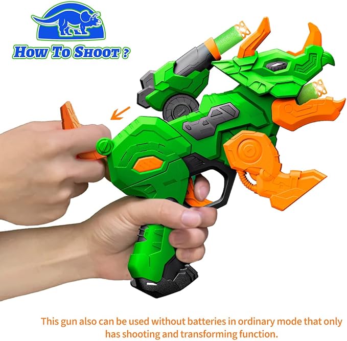 2-Pack Dinosaur Toy Guns Compatible with Nerf, Christmas Kids Gifts & Stocking Stuffers for Toddler Boys Ages 3 4 5 6 7 8, Dino Toy Guns with Light & Sound, 20 Foam Darts