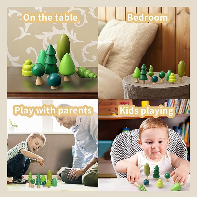 Wooden Tree Toy Pack of 8 Wood Miniature Tree Set Various Sizes Natural Wooden Trees Mini Trees for Home Decor and Crafts Garden Accessories Creative Gift for 36+ Months