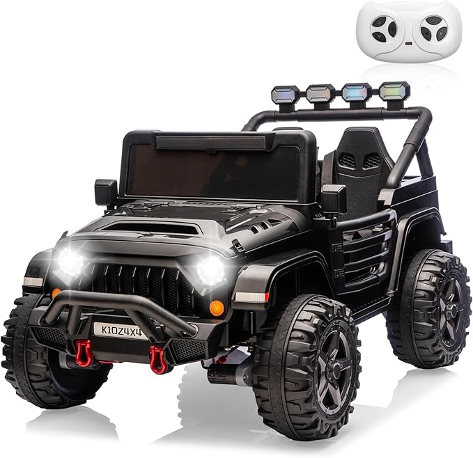 24V Ride on Toys for Kids, 2 Seater Electric Ride on Car w/Remote Control, 4 Powerful Motors, 4WD/2WD, 3 Speeds, Led Lights, Bluetooth, Ride on Truck for Kids Toddler, Black