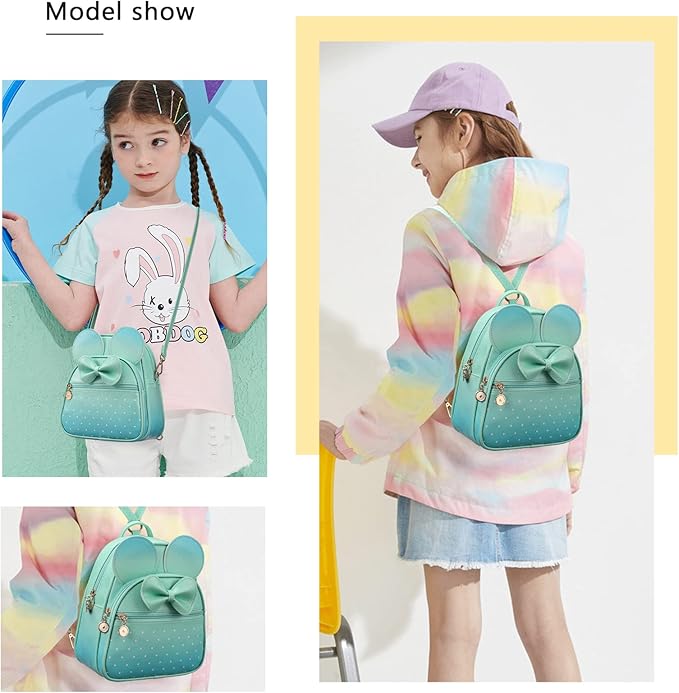 KL928 Girls Mini Backpack Bowknot Polka Dot Cute Small Daypacks Convertible Shoulder Bag Purse for Women