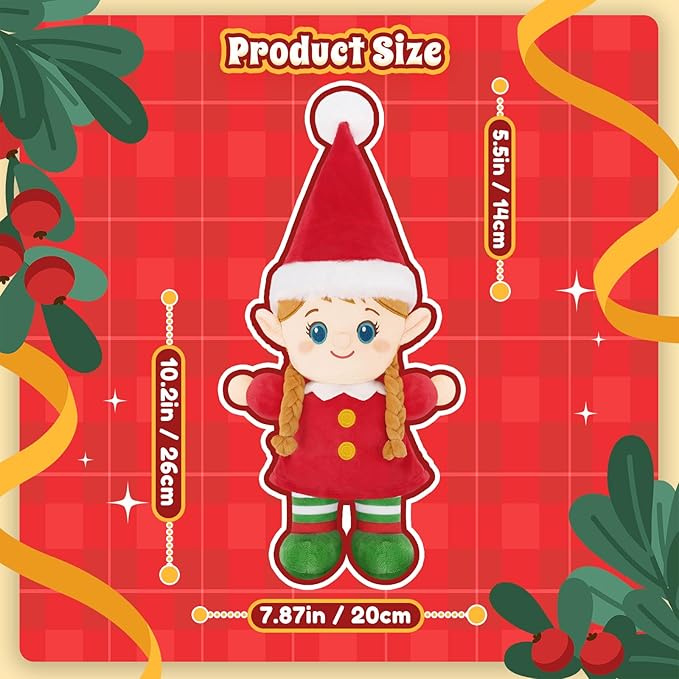 Christmas Elf Plush, Soft Baby Doll Girls First Baby Doll Toys Birthday Christmas Plushies Gift Elf Toy for Toddler Kids Infants