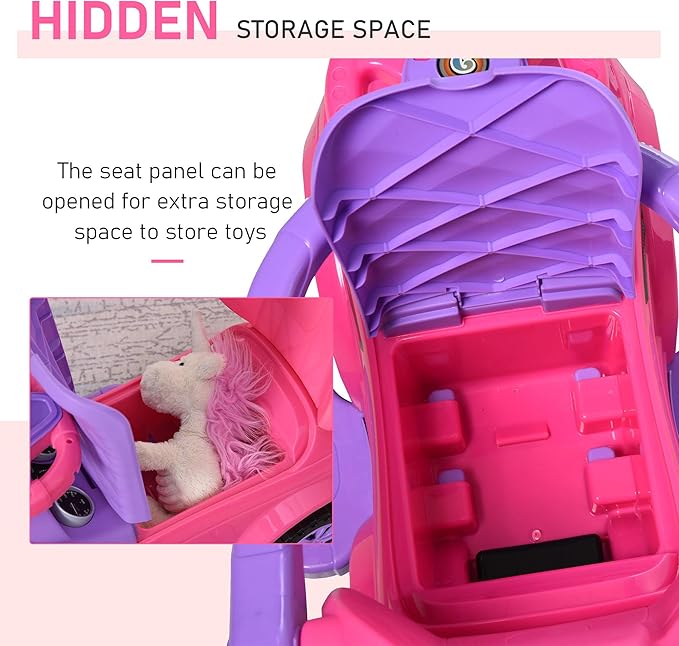 Aosom 2 in 1 Push Cars for Toddlers Kid Ride on Push Car Stroller Sliding Car with Horn Music Light Function Secure Bar Ride on Toy for Boy Girl 1-3 Years Old Pink