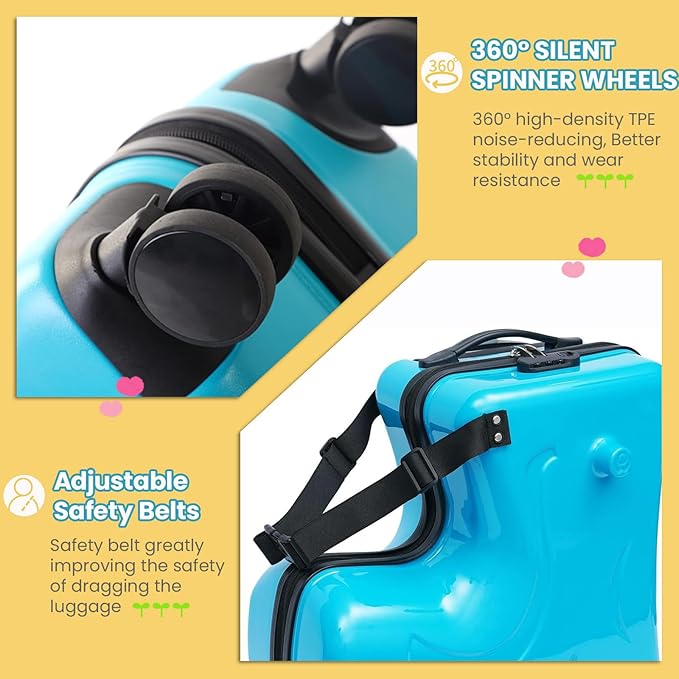 20" Kids Ride On Suitcase with Wheels and Password Lock, Scooter Luggage for Toddlers Travel, Durable Children's Suitcase for Boys & Girls Ages 2-6Years (20 Inch)